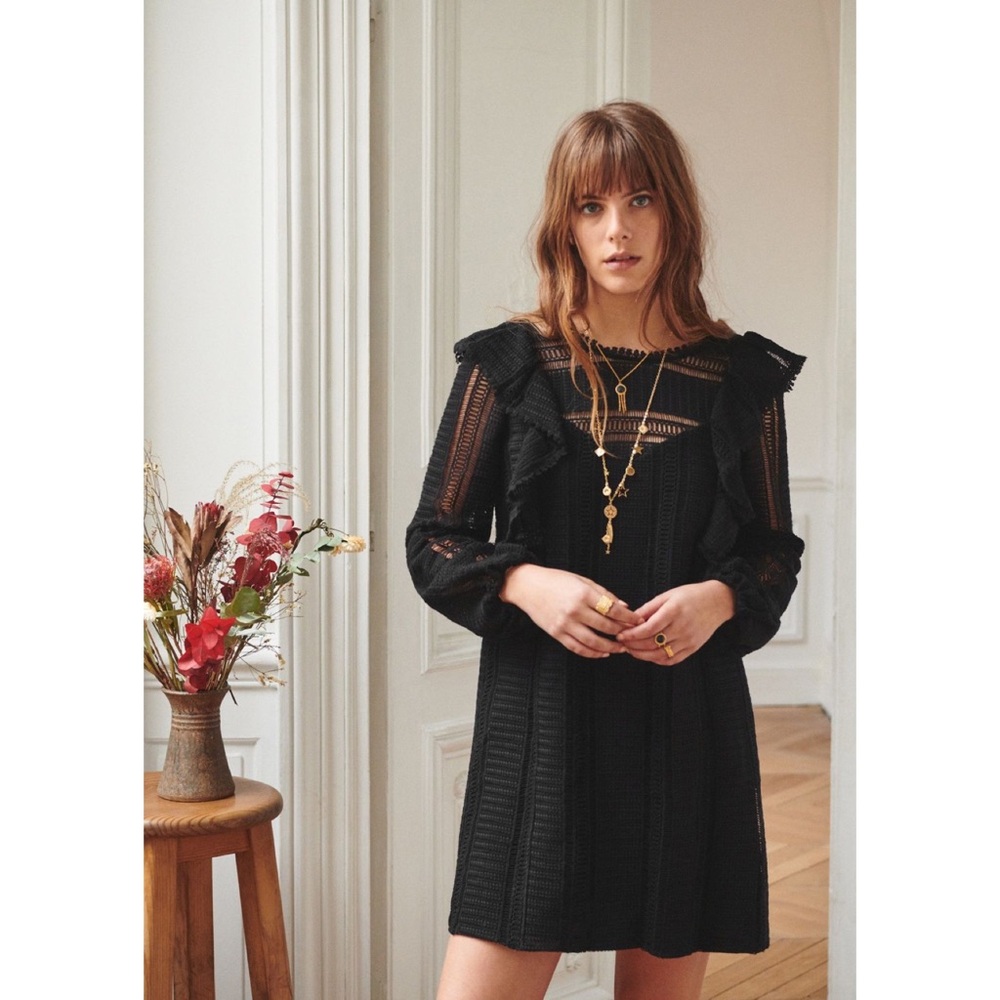 Sezane | Black Diana Lace 100% Cotton Dress ~ US 4